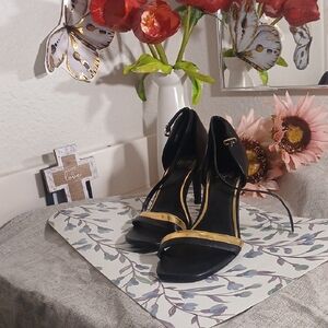 Impo Black and Gold Strappy Heels